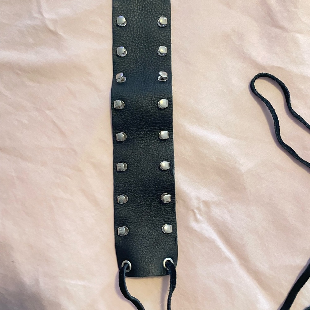 Black Leather Studded Ponytail Wrap Biker